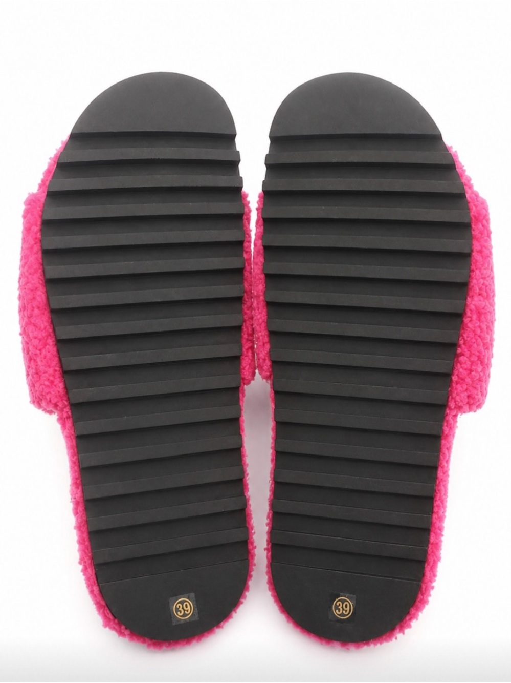 Women's Hot Pink Crystal Embellished Sherpa Slide Slippers - Picture 3 of 3